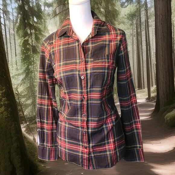J. Crew Perfect Fit Button Down Long Sleeve Red Blue Plaid Women's XXS Cabin - Picture 1 of 7